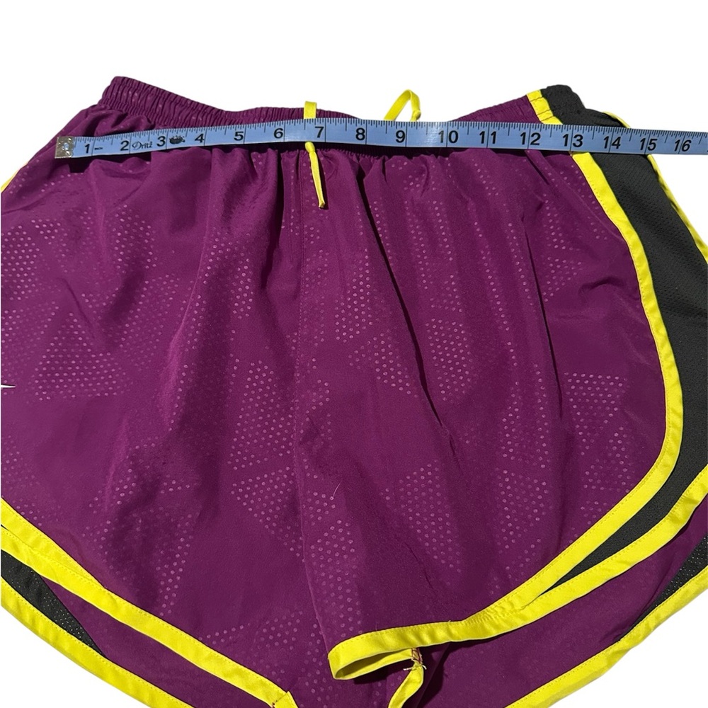 Nike Dri-Fit Women’s Large Purple Running Shorts Yellow Trim Athletic - Picture 3 of 6